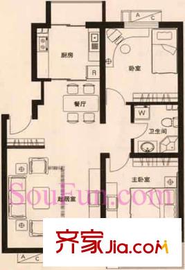 知本时代户型图户型图 2室2厅1卫1厨