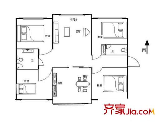 裕祥花园 4室 户型图