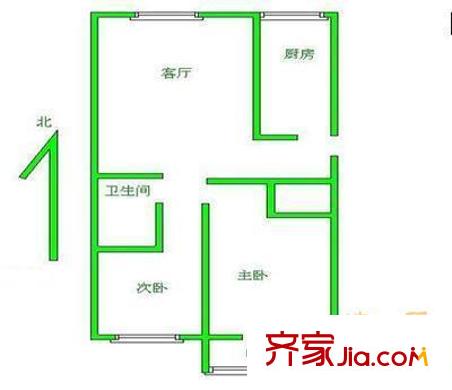 建材城东一里户型图户型图 2室1厅1卫1厨