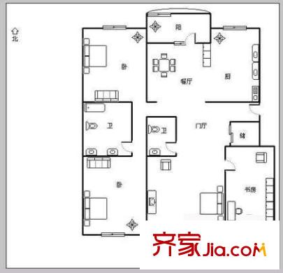 丽园A区户型图户型图 4室2厅2卫1厨