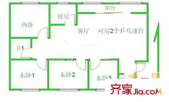 上地西里户型图户型图 4室1厅1卫1厨