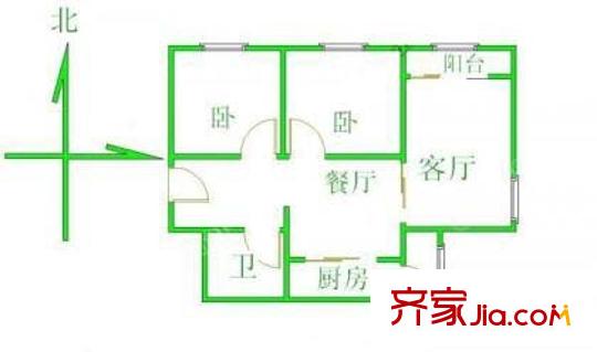 上地西里户型图户型图 2室1厅1卫1厨