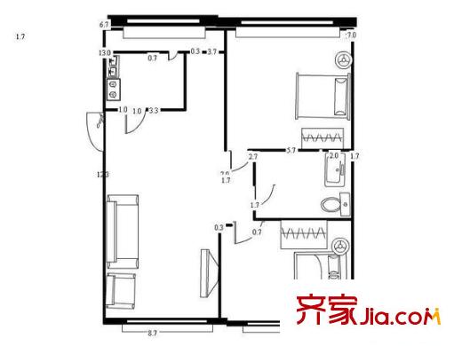 上海沙龙 2室 户型图