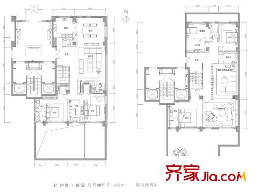 万柳书院一期跃层首层C户型 6室3厅4卫1厨
