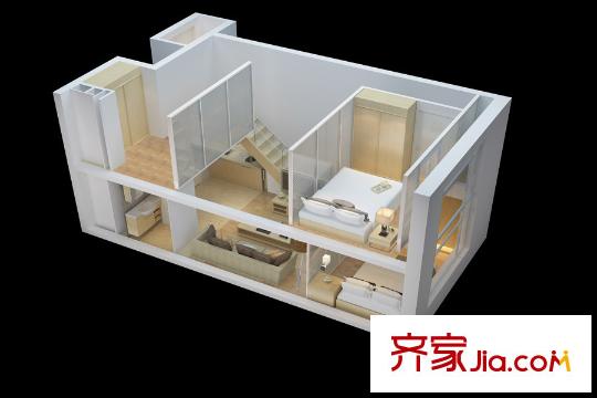 自由筑50平户型二层平面图 1室1厅1卫1厨