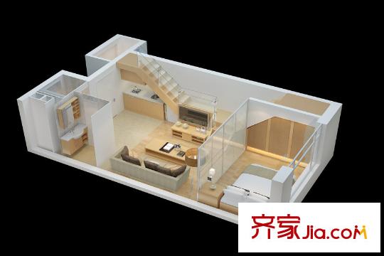 自由筑50平户型一层平面图 1室1厅1卫1厨