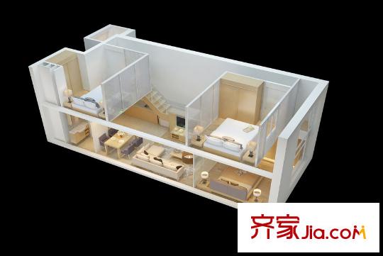 自由筑60平户型二层平面图 1室1厅1卫1厨