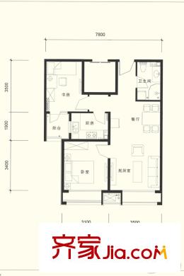 北京怡园2期8号楼70平户型图 2室2厅1卫1厨