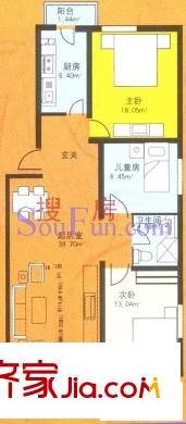 森林大第户型图典雅风情三居 3室1厅1卫1厨