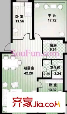 森林大第户型图典雅风情两居 2室1厅1卫1厨