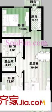 森林大第户型图贵族激情三居 3室1厅1卫1厨