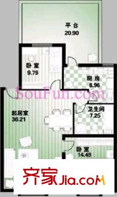 森林大第户型图自由之心两居 2室1厅1卫1厨
