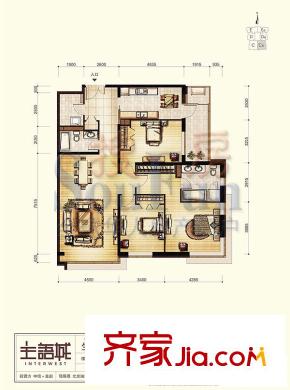 主语城户型图1-2号楼C反户型 3室2厅2卫1厨