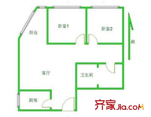 晓月苑五里户型图2室户型图 2室1厅1卫1厨