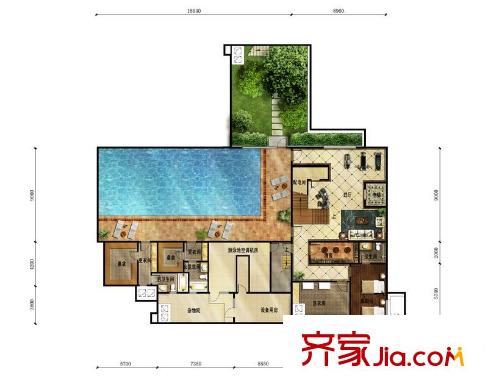富力湾户型图A2地下一层户型图 3室2厅2卫1厨