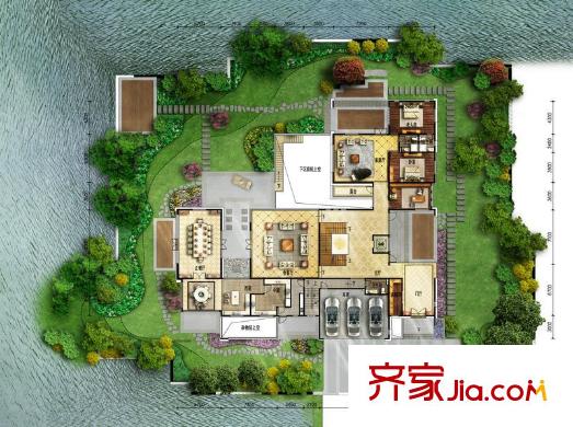 富力湾户型图A2一层-1户型图 3室2厅2卫1厨