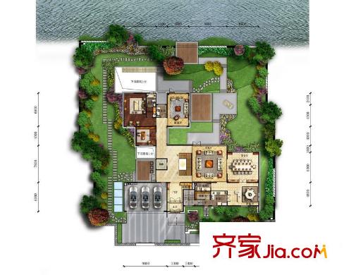 富力湾户型图B2一层-反户型图 3室2厅2卫1厨