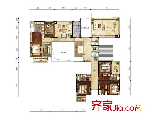 富力湾户型图B1二层户型图 3室2厅2卫1厨