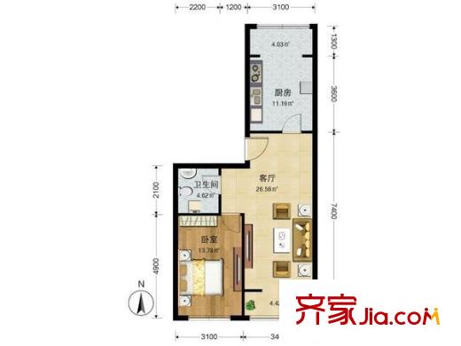 名佳花園三區(qū) 1室 戶型圖