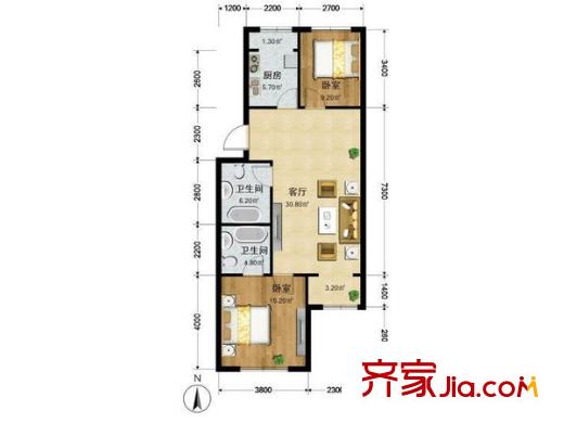 名佳花園三區(qū) 2室 戶型圖