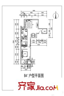 西山湖(一期)B4`户型 1室2厅1卫1厨