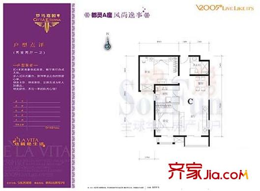 珠江罗马嘉园二期户型图都灵A座风尚逸事 2室2厅1卫1厨