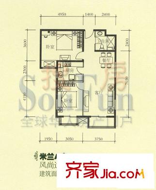 珠江罗马嘉园二期户型图米兰A座风尚逸事户型 2室2厅1卫1厨