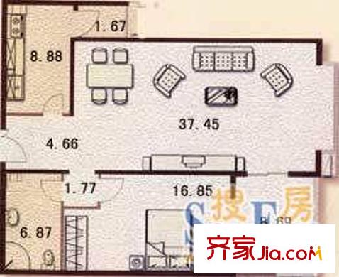 浩鸿园 1室 户型图