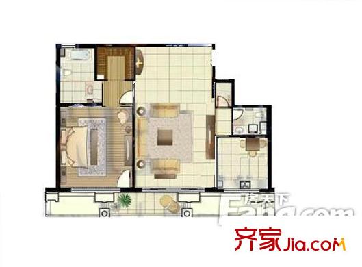 万达大湖公馆户型图A8标准层户型 1室1厅2卫1厨