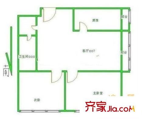 双桥温泉北里户型图户型图 2室1厅1卫1厨