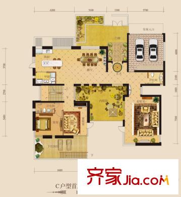 北京御墅C户型首层 6室3厅5卫2厨