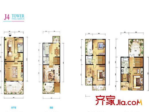 天鹅堡J4户型图 3室2厅4卫1厨