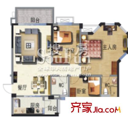 南沙碧桂园别墅户型图温暖三房 3室2厅2卫
