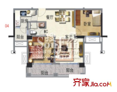 南沙碧桂园别墅户型图幸福两房 3室2厅2卫