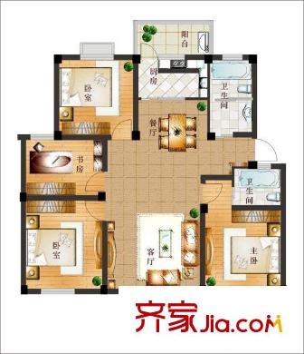 濱海蘆庭戶型圖D1戶型 4室2廳2衛(wèi)1廚