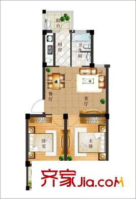 濱海蘆庭戶型圖A戶型 2室1廳1衛(wèi)1廚
