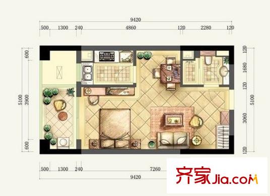 孝思房 1室1廳1衛(wèi)1廚 戶型圖