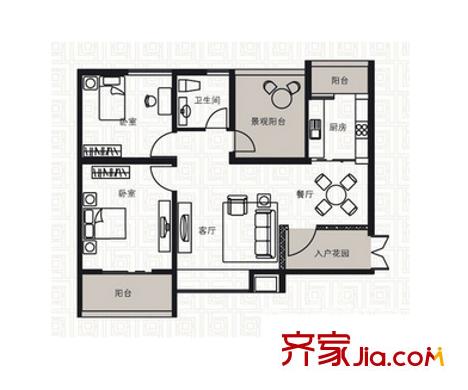 紅墅灣戶型圖3室1廳 