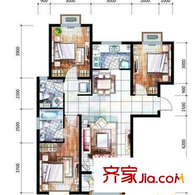 紅墅灣戶型圖3室1廳 