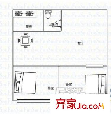 長樂新村三期戶型圖兩室一廳 2室1廳1衛(wèi)1廚