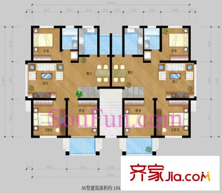 四季陽光戶型圖A6戶型 3室2廳1衛(wèi)1廚