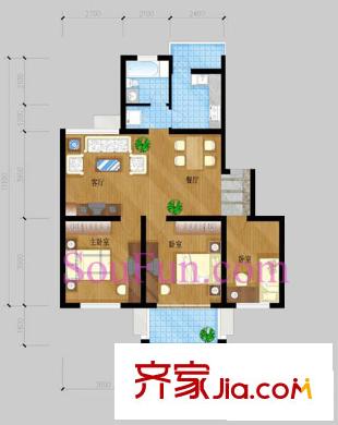 四季陽光戶型圖A4戶型 3室2廳1衛(wèi)1廚