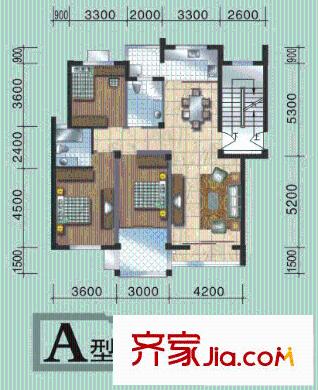 青林嘉園戶型圖A戶型 3室2廳2衛(wèi)1廚