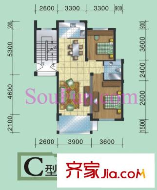 青林嘉園戶型圖C戶型 2室2廳1衛(wèi)1廚