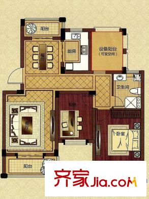 皇家御都戶(hù)型圖寬景洋房C戶(hù)型 2室2廳1衛(wèi)1廚
