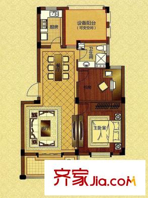 皇家御都戶(hù)型圖寬景洋房A戶(hù)型 2室2廳1衛(wèi)1廚