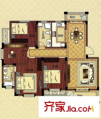 皇家御都戶(hù)型圖寬景洋房G戶(hù)型 4室2廳2衛(wèi)1廚