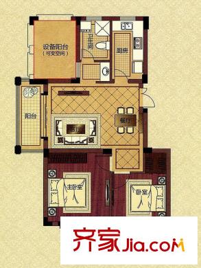 皇家御都戶(hù)型圖寬景洋房B1戶(hù)型 2室2廳1衛(wèi)1廚