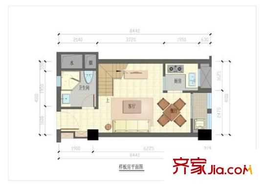 好時(shí)光戶型圖復(fù)式45方一層平面圖 2室2廳1衛(wèi)1廚