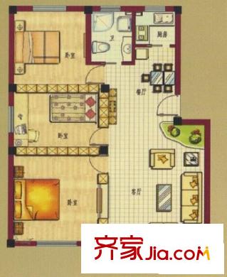 新華園三期戶型圖C戶型 3室2廳1衛(wèi)